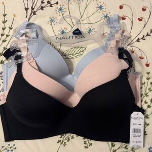 Nautica Black, Light Blue, and Light Pink Bra Set